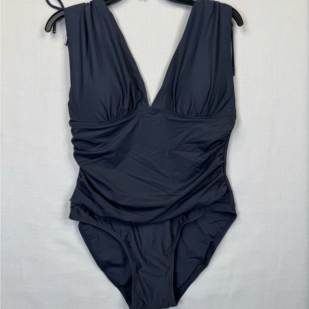 Shore Shapes Navy / Black V-Neck One-Piece Swimsuit NWOT